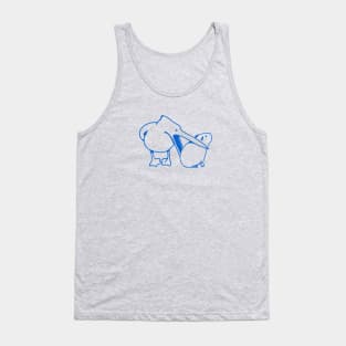 Minimalist art of a funny event with Pelican and Capybara in blue ink Tank Top